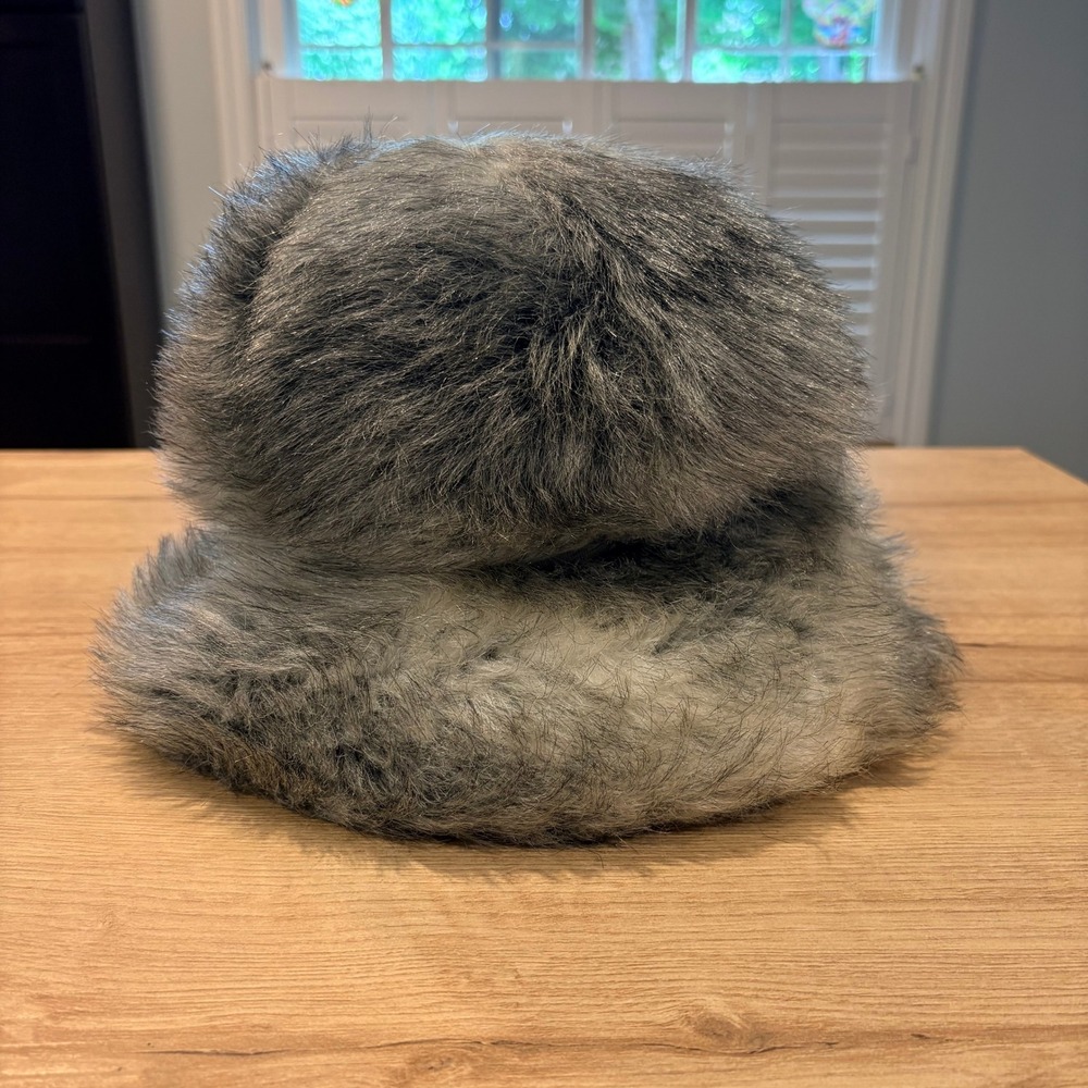 Winkelman's Vintage Faux Fur Cloche Hat Grey White Winter Plush Bucket Hat - Picture 4 of 10
